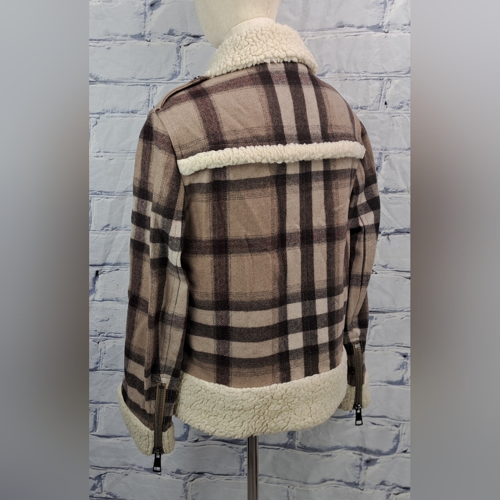Burberry Brit Women's Wool Jacket Nova Check Faux Shearling Winter Bomber 6 US - Picture 7 of 15